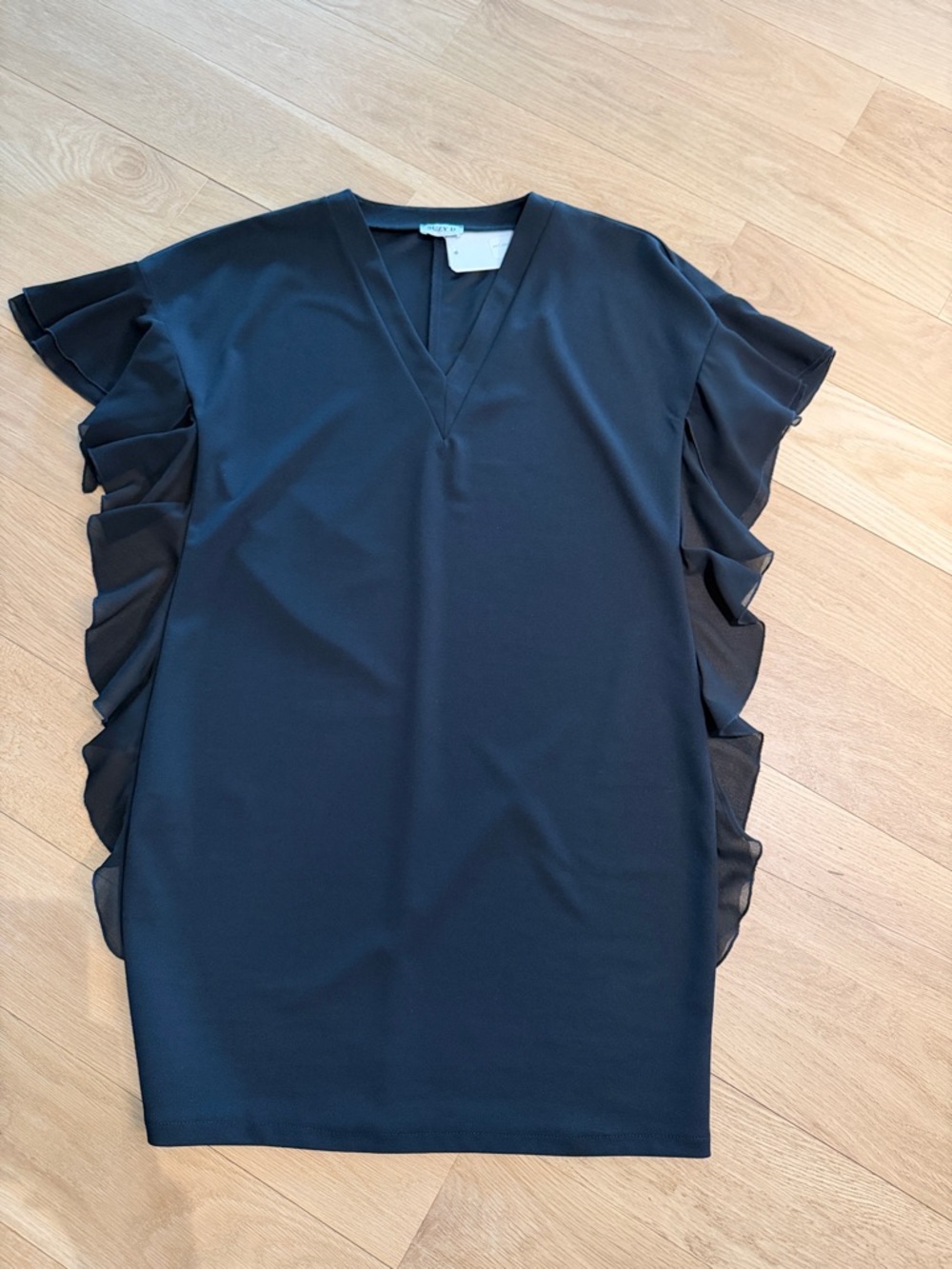 Suzy D Black V-Neck Ruffle Sleeve Dress